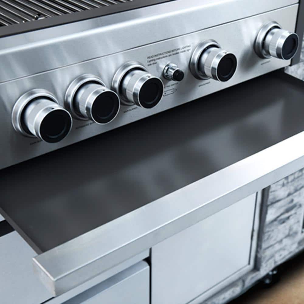 96 Inch Gray Stone Stainless Steel Propane Grill Island with Rotisserie