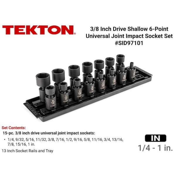 3/8 in. Drive 6-Point Universal Joint Impact Socket Set with Rails and Tray, 15-Piece (1/4-1 in. )