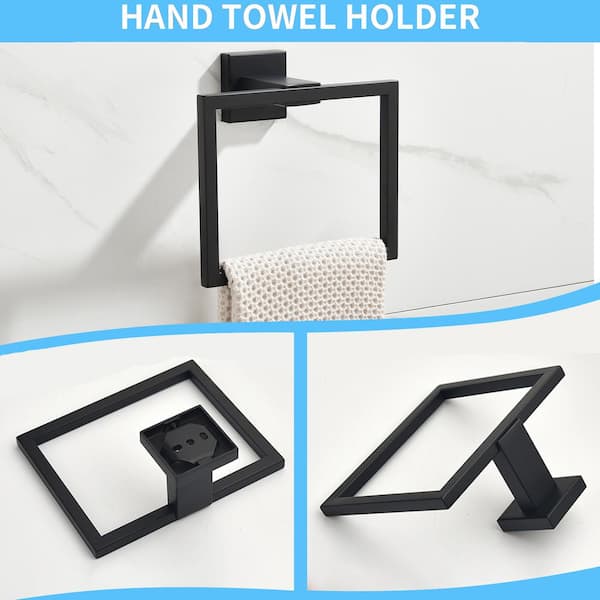 Bathroom Hardware 4-Piece Bath Hardware Set with Towel Ring, Robe Hook, Toilet Paper Holder in Black