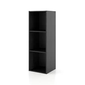 Quincy 35.27 in. Tall Stackable Black Engineered wood 3-Shelf Modern Modular Slim Bookcase