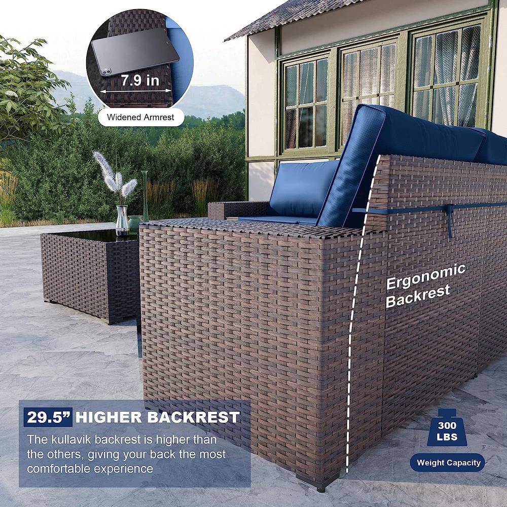 Navy Blue 12-Piece Steel and Rattan Outdoor Sectional Set