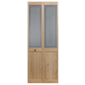 29.5 in. x 78.625 in. Mezzo Glass Over Raised Panel Frost 1/2-Lite Pine Wood Interior Bi-Fold Door