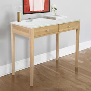 Meno 36 in. Oak/Gray Standard Rectangle Marble Console Table with Legs with Drawers