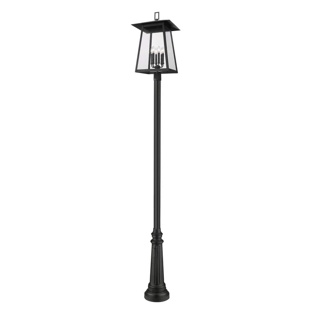 Rainer 6-Light Black Aluminum Hardwired Outdoor Marine Grade Post-Light Set