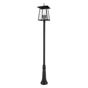 Rainer 6-Light Black Aluminum Hardwired Outdoor Marine Grade Post-Light Set with no bulbs included