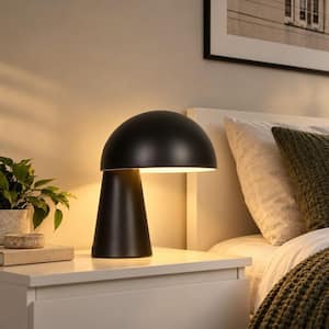 9.4 in. 1-Light Matte Black Classic Mushroom Table Lamp with Half Rounded Iron Shade for Bedrooms