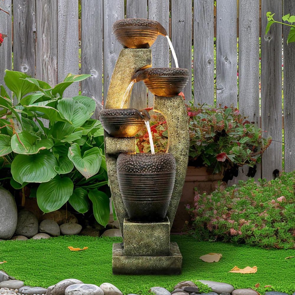 【新作】Fontaine 4種類 monadecor 40 in. H Resin 4-Tier Modern Garden Tiered Fountain with