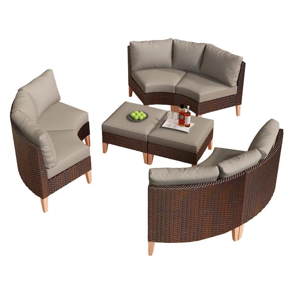Modular Sofa Collection - 8 Piece Brown Wicker Outdoor Conversation Set Sectional with CushionGuard Gray Cushions