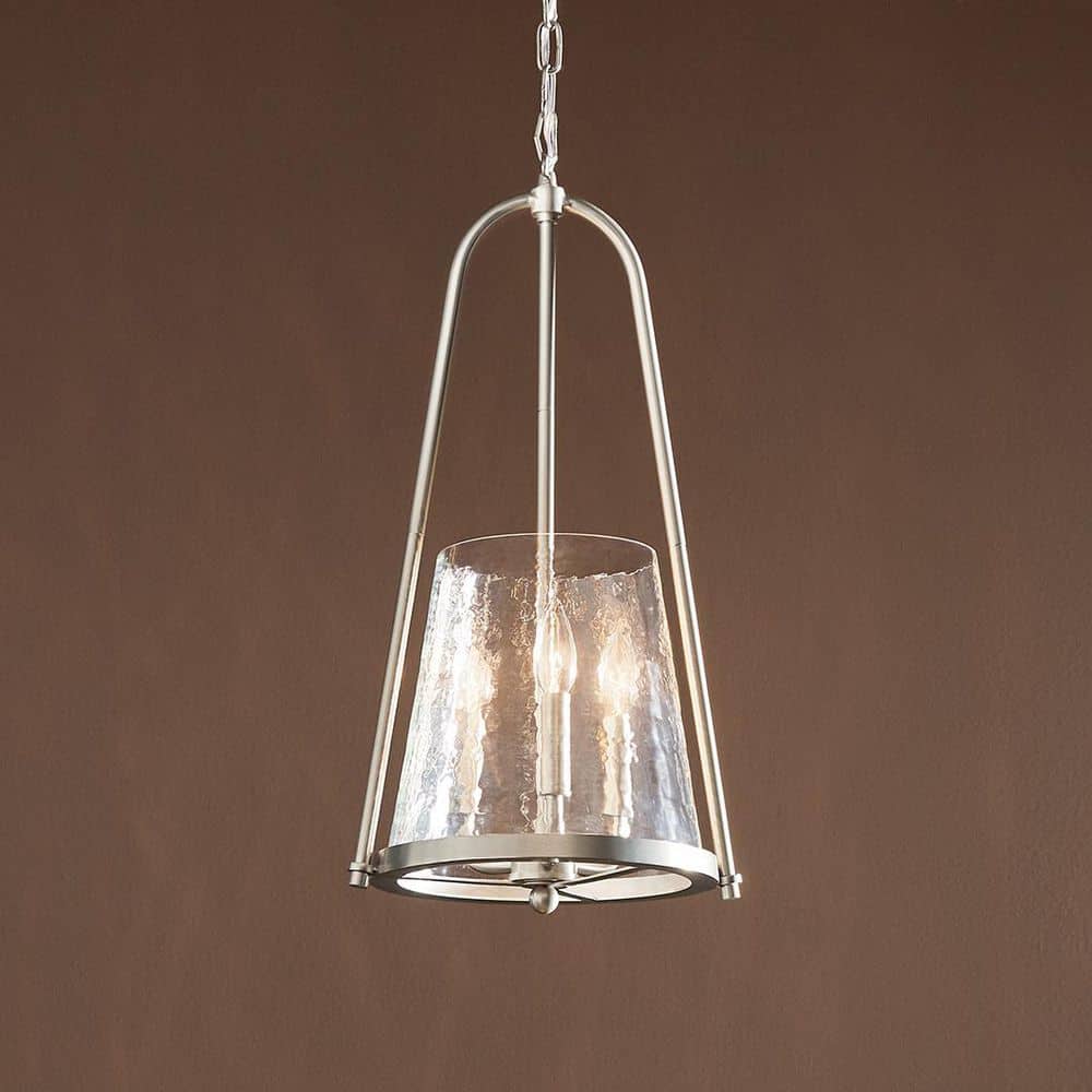 Nerine 3-Light Brushed Nickel Foyer Pendant with Hammered Glass price history on PriceWatchPro