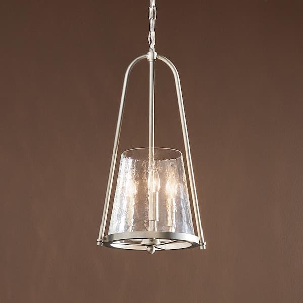 KICHLER Nerine 3-Light Brushed Nickel Foyer Pendant with Hammered Glass