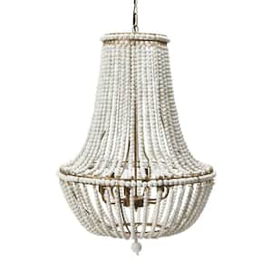 6-Light White with Gold-Washed Firwood/Metal Chandelier