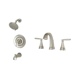 Somerville 8 in. Widespread Bathroom Faucet and Single-Handle 3-Spray Tub and Shower Faucet Set in Brushed Nickel