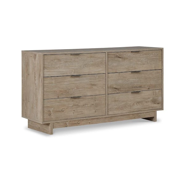 Benjara Brown And Nickel 6-Drawer Wooden 18.88 In. Dresser Without ...