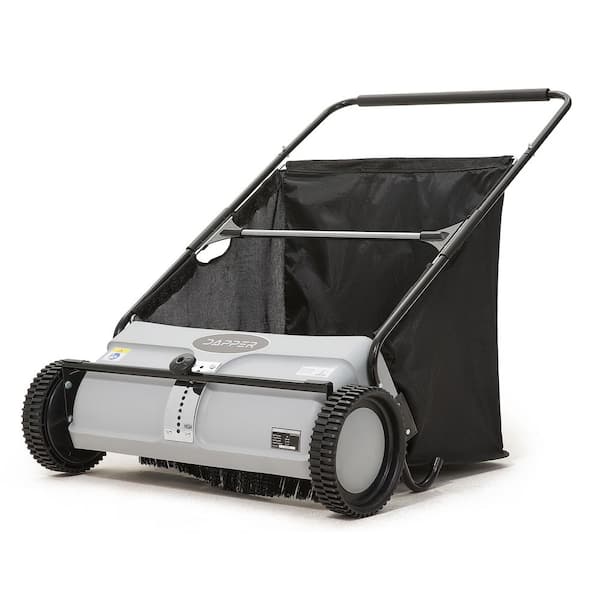 Walk-Behind Outdoor Hand Push lawn Sweeper 7 cu. ft. Hopper Bag and 26 in. Sweeping Width in Gray