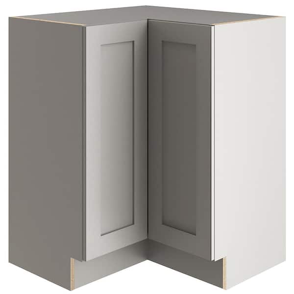 Hampton Bay Edson Shaker Assembled 27.7 in. x 34.49 in. x 27.7 in. Lazy Susan Corner Base Cabinet in Gray