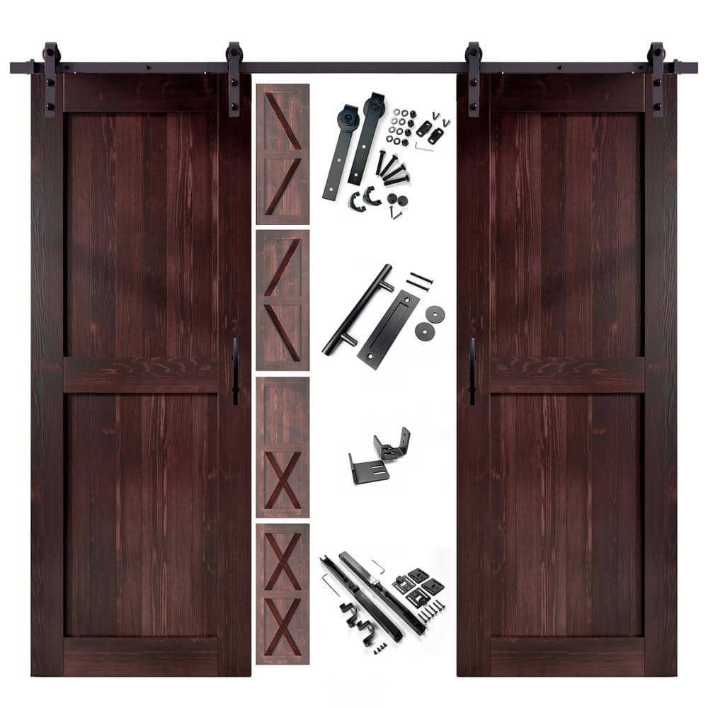 34 in. x 80 in. 5-in-1 Design Red Mahogany Double Pine Wood Interior Sliding Barn Door with Hardware Kit, Non-Bypass price history on PriceWatchPro