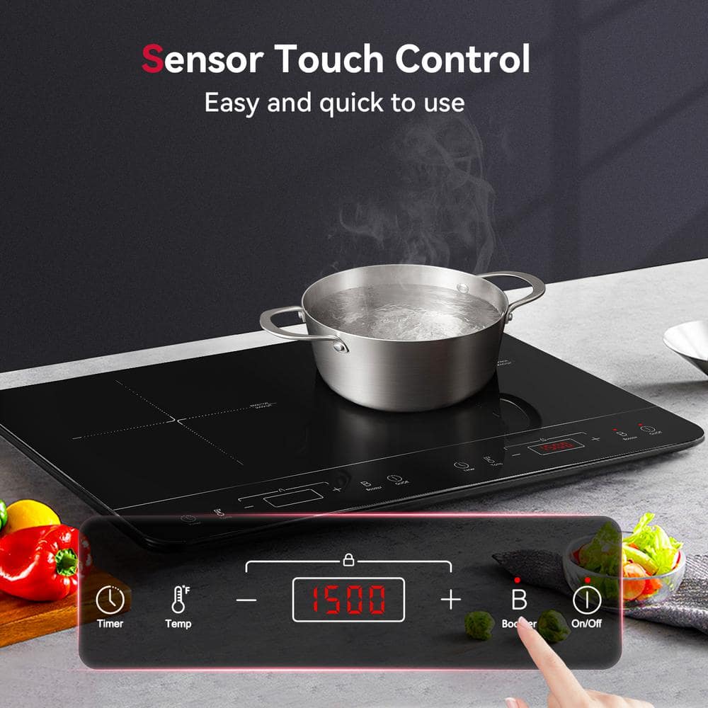 24-Inch Black Electric Induction Cooktop with Dual Burners