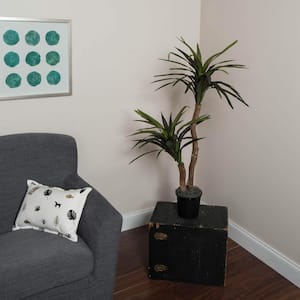 4 ft. Green Artificial Marginata Leaf Tree in Black Plastic Pot