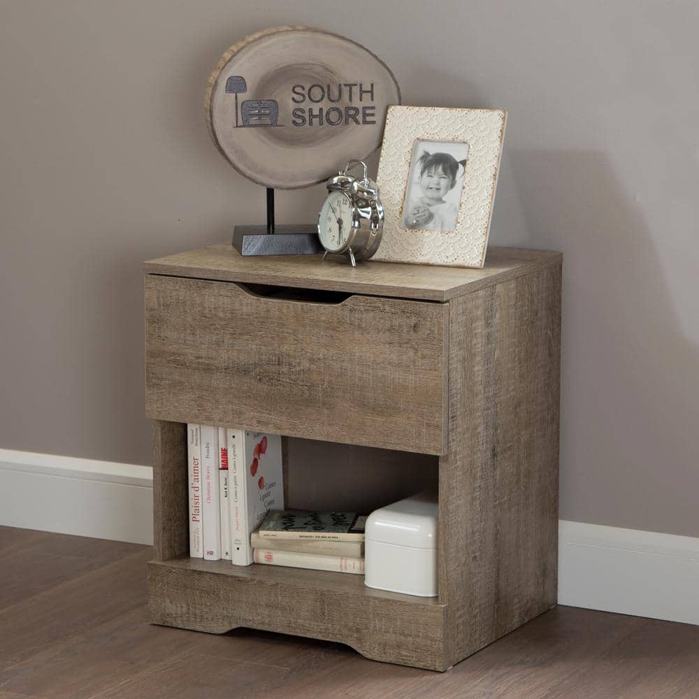 Holland Weathered Oak 1-Drawer Nightstand with Open Storage