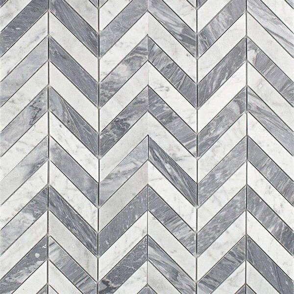 Ivy Hill Tile Dart White Carrara and Bardiglio 3 in. x 6 in. Marble Mosaic Tile Sample
