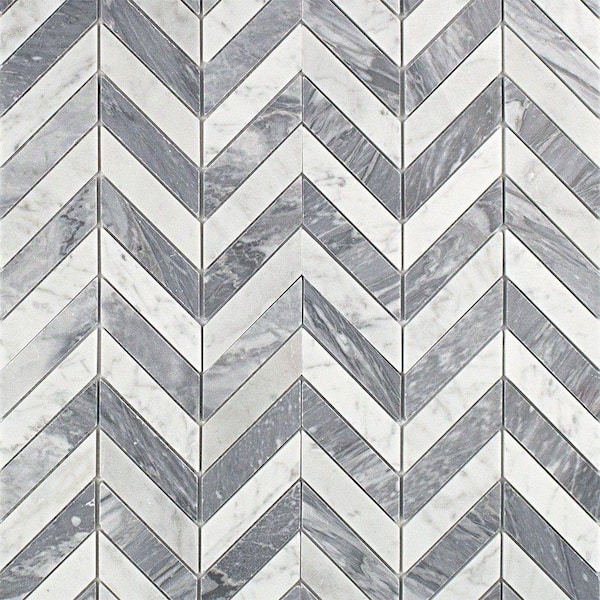 Ivy Hill Tile Dart White Carrara and Bardiglio 10-3/4 in. x 10-3/4 in. x 10 mm Polished Marble Mosaic Tile