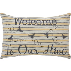 Buzzy Bees Yellow Antique White Grey Welcome to Our Hive 9.5 in. x 14 in. Throw Pillow
