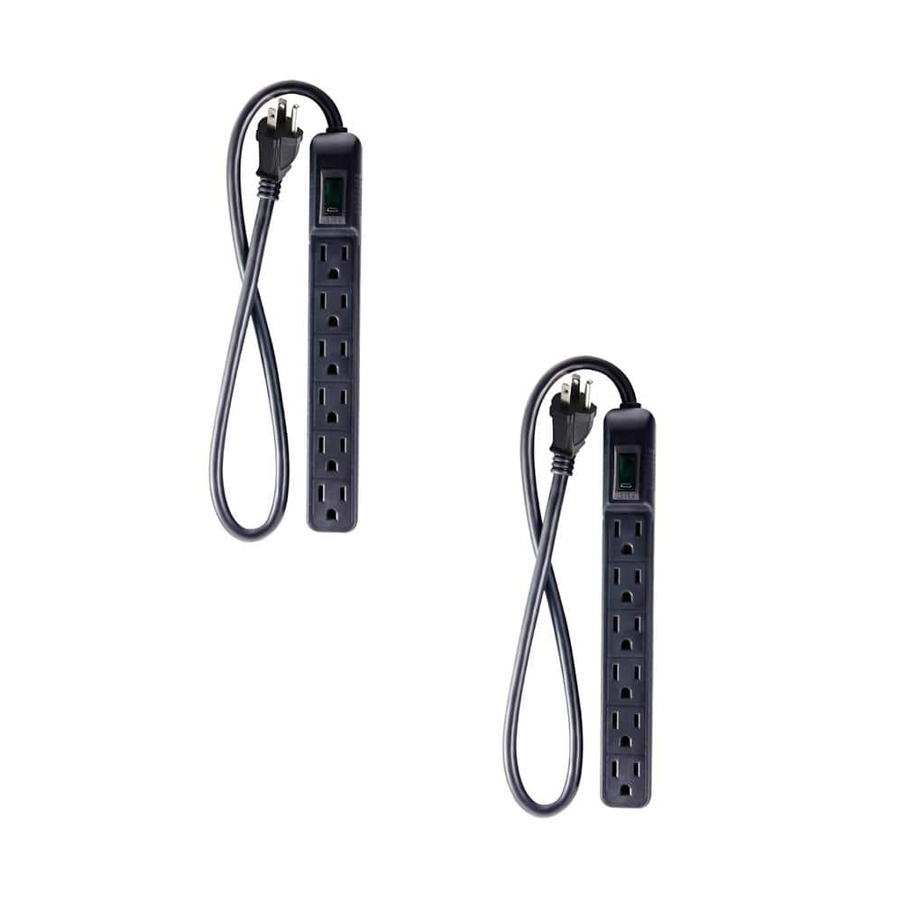 GoGreen Power 6-Outlet Mini Surge Protector with 2.5 ft. Cord, Black - (2-Pack)