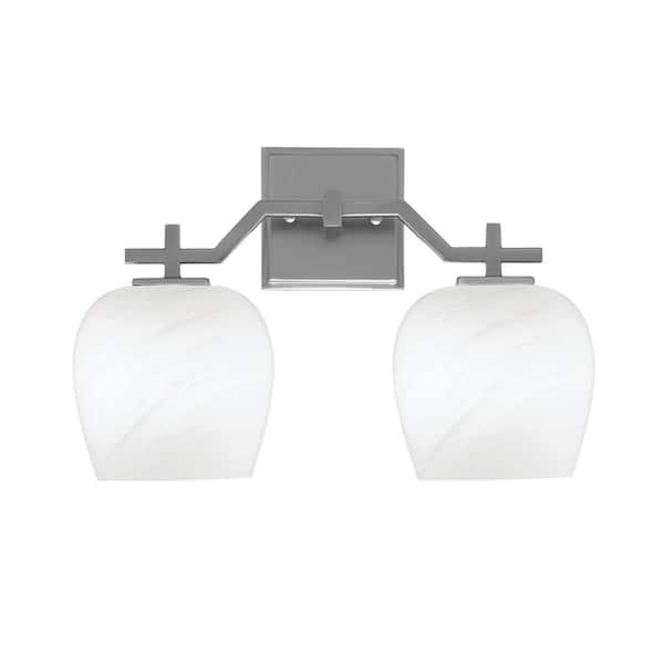 Unbranded Bridgewater 15.75 in. 2 Light Vanity Light Graphite with 6 in. White Marble Glass Shades, No Bulbs Included