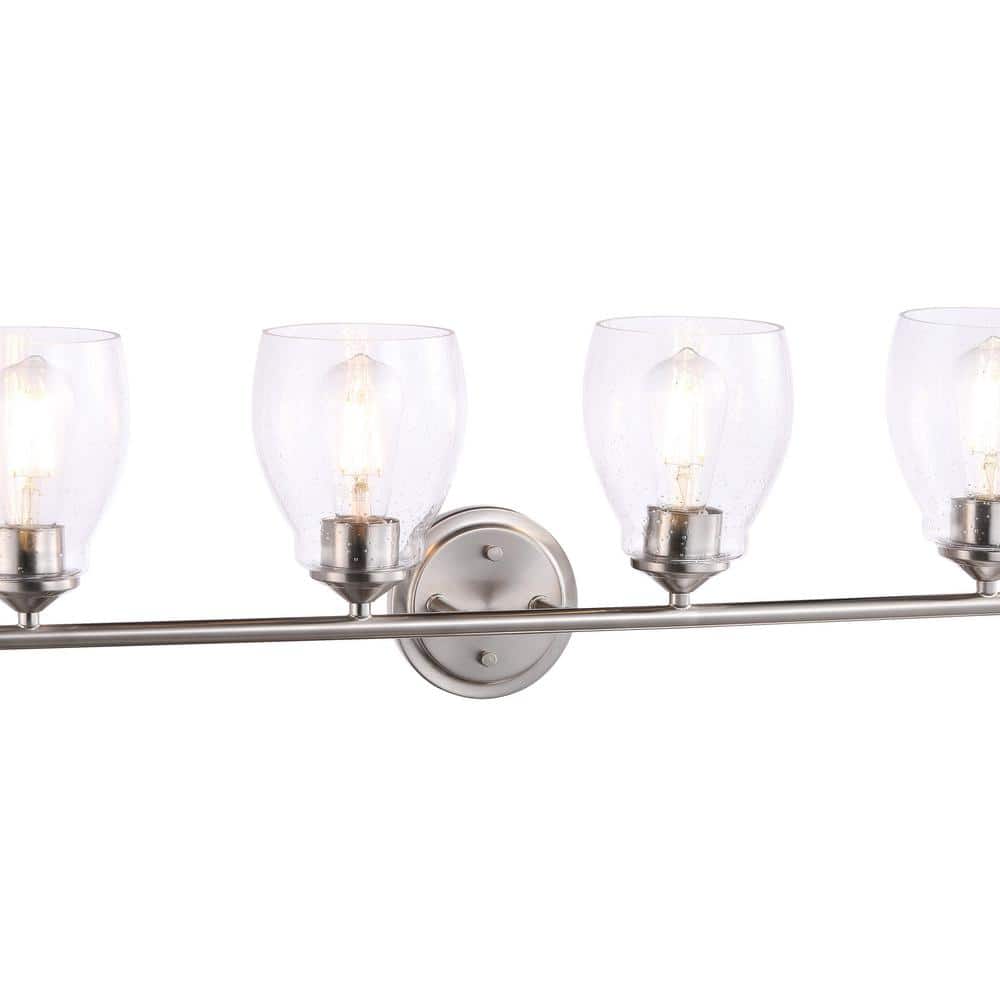 Winsley Brushed Nickel 4-Light Bathroom Vanity with Clear Seeded Glass