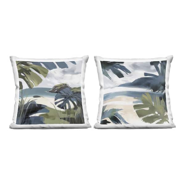 Tropical Vibes Beach Scenes Green Print Zipper Polyester 18 in. x 18 in. Throw Pillow (Set of 2)