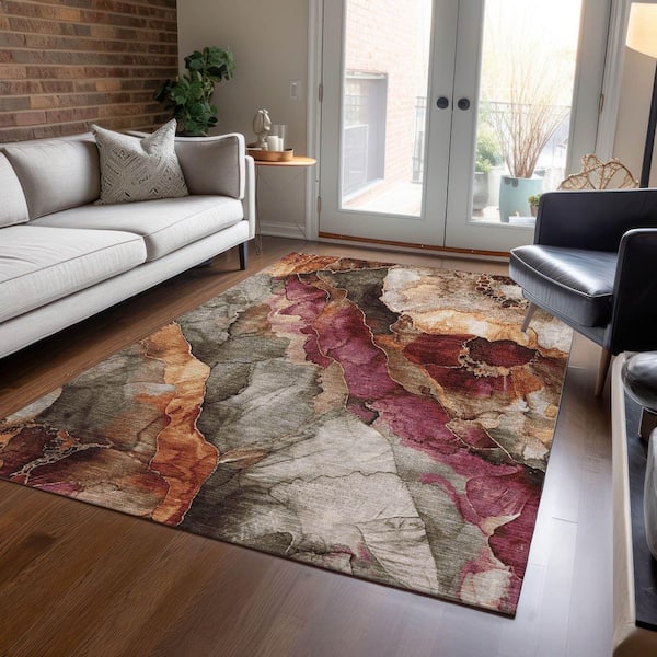 Chantille Machine Washable Indoor/Outdoor Abstract ACN1864 Khaki 8 ft. x 10 ft. Accent Rug