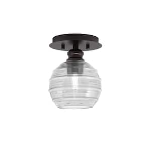 Albany 1-Light 6 in. Espresso Semi-Flush with Clear Ribbed Glass Shade