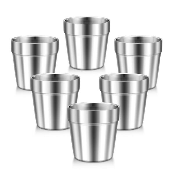 6-Pack 6 oz Double-Wall Stainless Steel Kids Cups, Stackable Dishwasher-Safe Mugs