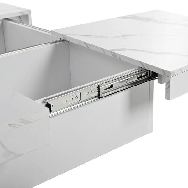 Polibi 39.4 in. White Square MDF Coffee Table with 2 Drawers RS