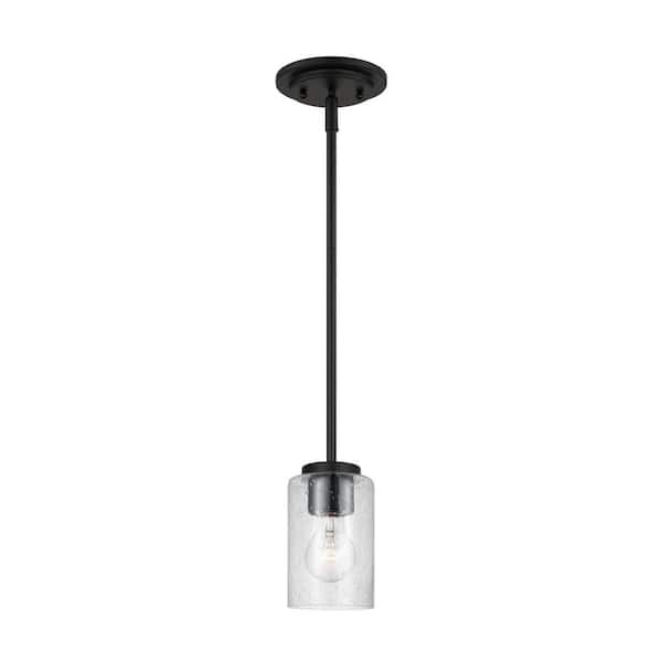 Generation Lighting - Oslo 4 in. 1-Light Midnight Matte Black Transitional Contemporary Mini Pendant with Clear Seeded Glass Shade