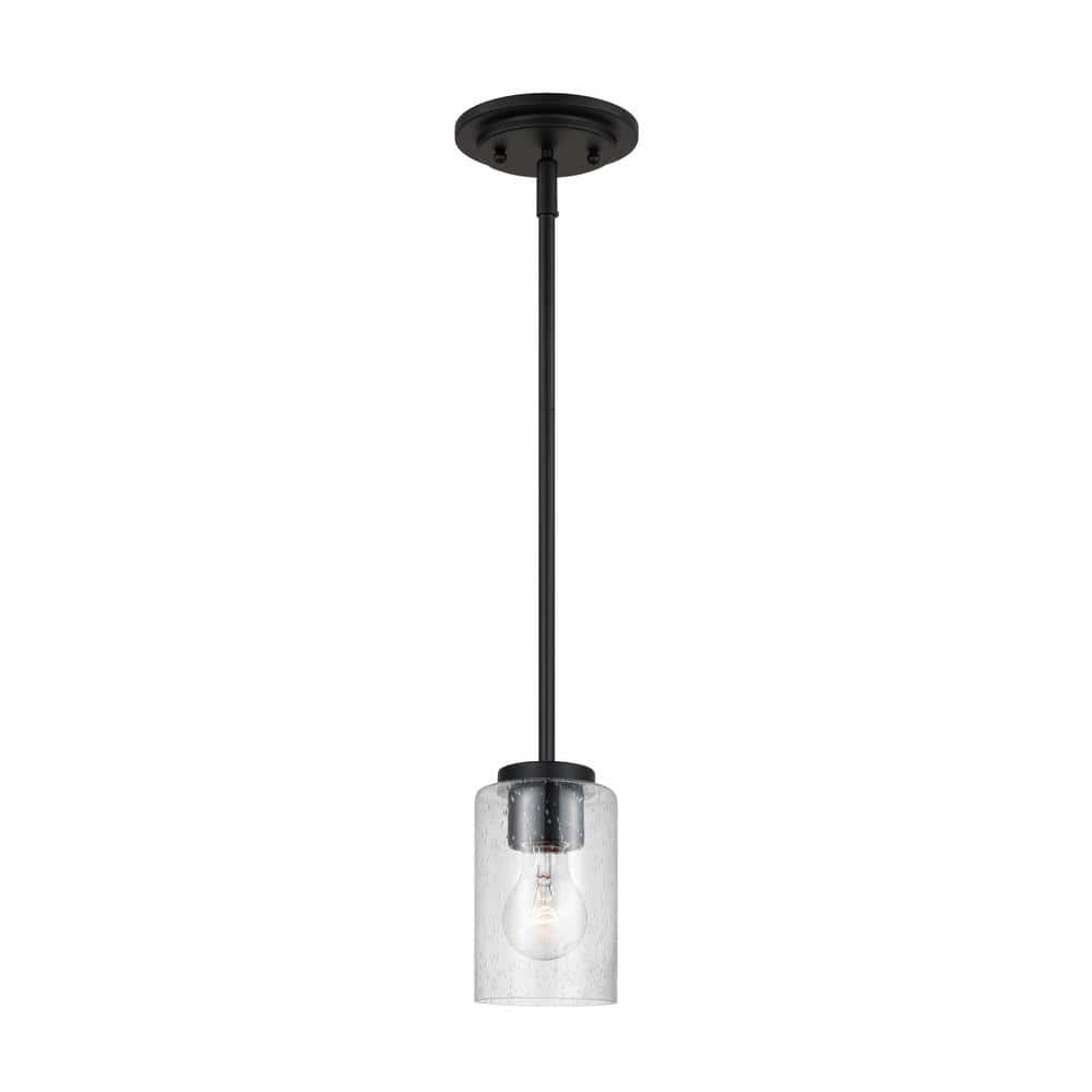 Oslo Midnight Black Mini-Pendant with Clear Seeded Glass