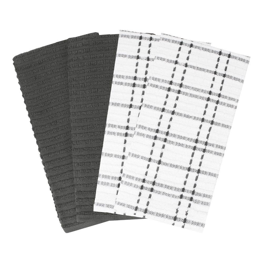 Graphite and White Cotton Terry Kitchen Towel Set, 4-Pack