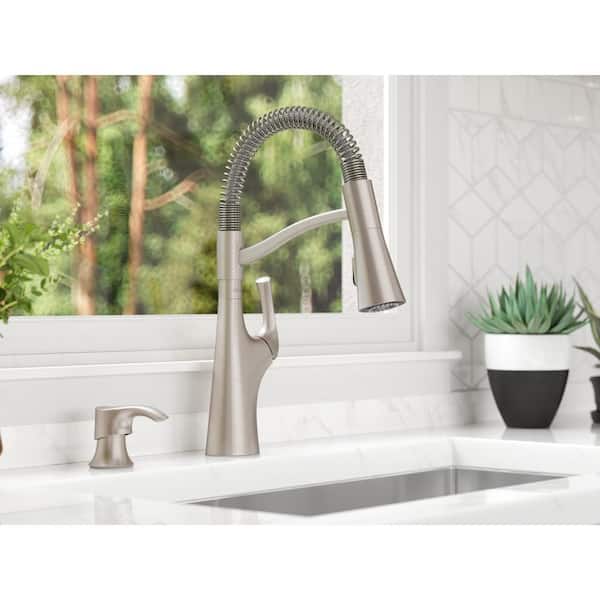 Ladera Culinary 1-Handle Pull Down Sprayer Kitchen Faucet with Deck Plate and Soap Disp. in Spot Defense Stainless Steel