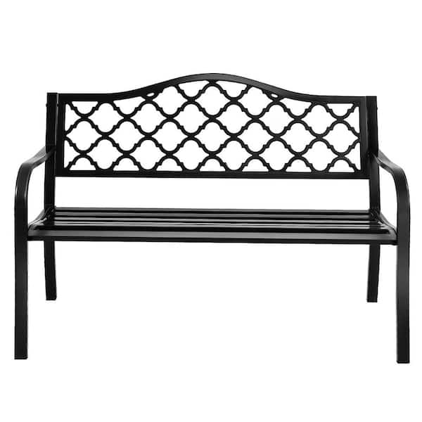 HONEY JOY 50 in. 2-Person Black Metal Outdoor Bench