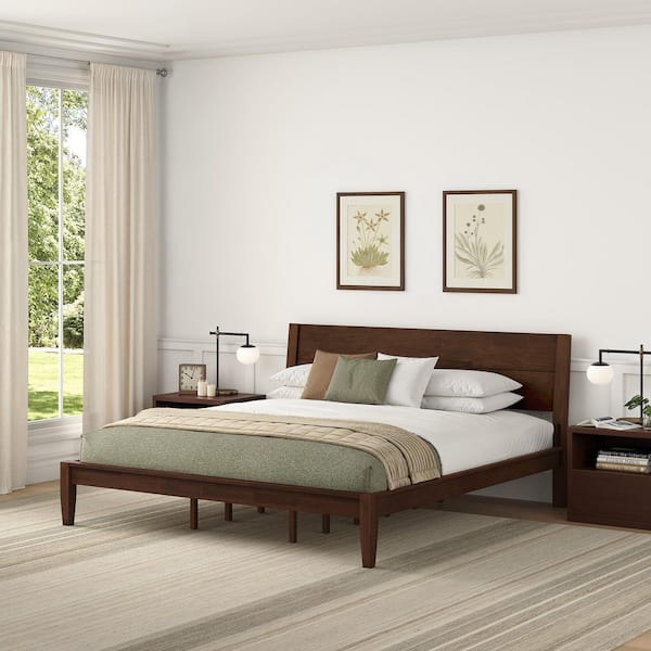 OrangeOne Minimalist Modern Dark Walnut Brown Wood Bed Frame King