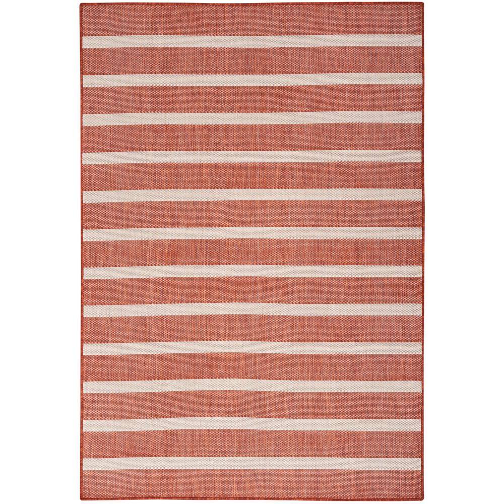 Terracotta Ivory Striped Flat Woven Outdoor Rug 6' x 9'
