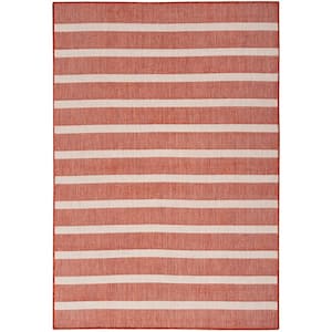 Positano Terracotta Ivory 6 ft. x 9 ft. Stripes Contemporary Indoor/Outdoor Area Rug