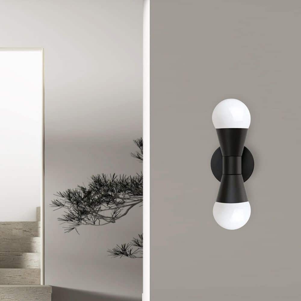 Matte Black Modern Dimmable Wall Sconce with Dual Bulbs