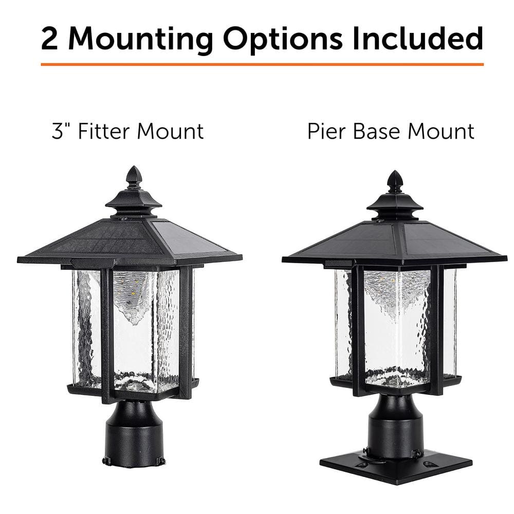 Casita Black Cast Aluminum Solar LED Lamp Post with Beveled Glass