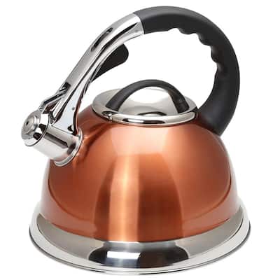 Camille 3.0 Qt. Stainless Steel Whistling Tea Kettle with Aluminum Capsulated Bottom in Metallic Copper