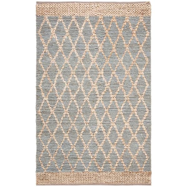 SAFAVIEH Natural Fiber Light Blue 6 ft. x 9 ft. Border Multi-Diamond Area Rug