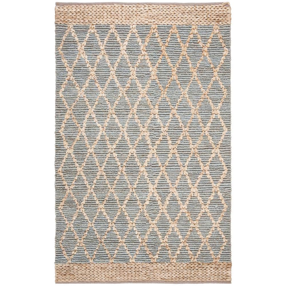 SAFAVIEH Natural Fiber Ingram Geometric Area Rug  Light Blue  8  x 10