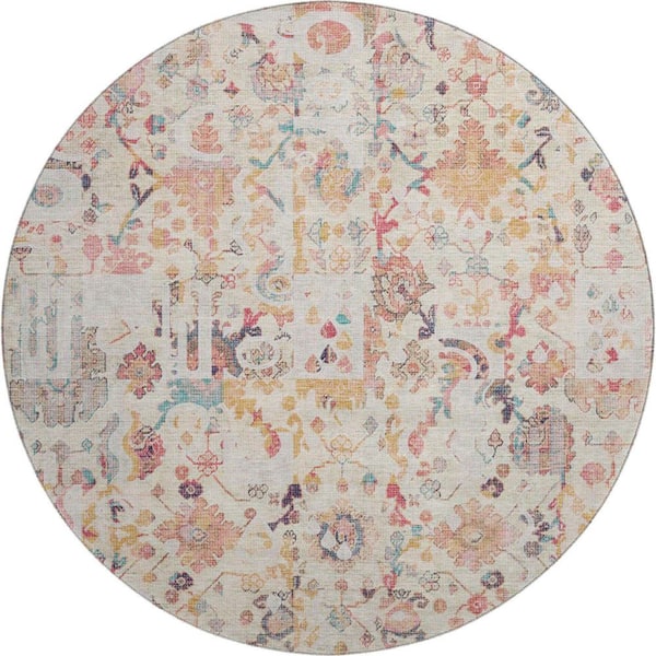 Mayfield Premium Machine Washable Abstract AMF2099 Pink 8 ft. x 8 ft. Round Rug