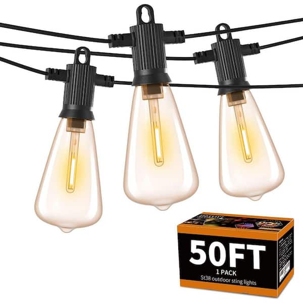 27-Light 50 ft. Indoor/Outdoor Plug-In LED Edison String-Light Shatterproof Waterproof for Porch Bistro Backyard