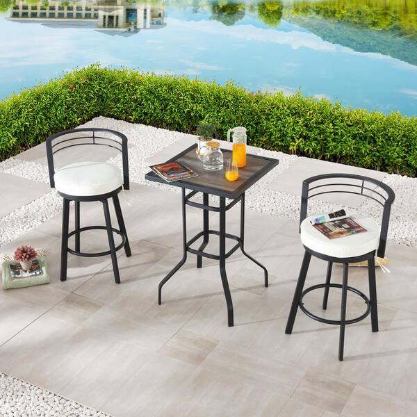 Patio Festival 3-Piece Metal Square Outdoor Dining Set with Beige Cushions